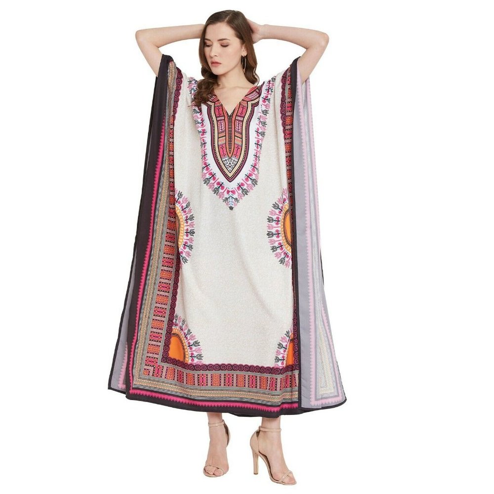 Women Casual Caftan Dress Beige Maxi Cover Up Dresses for Mother Days Gifts - Picture 4 of 8